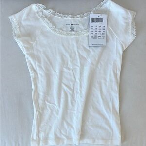 Brandy Melville White Lace Trim Top